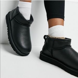 Authentic black leather ultra mini UGG Boots